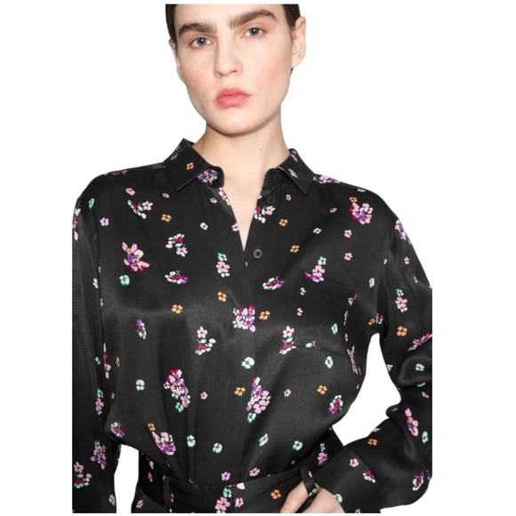 & OTHER STORIES Black Floral Print Satin Button Down Blouse Shirt Women’s Size 4 - Picture 3 of 14